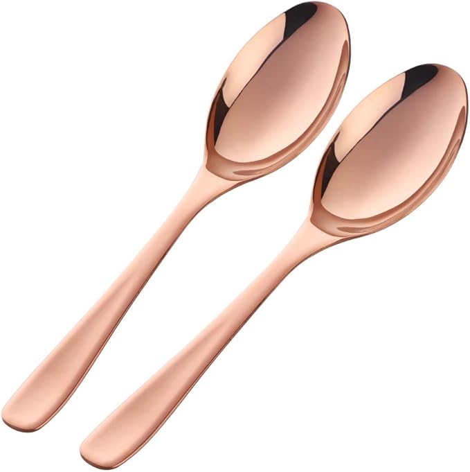 Buffet Serving Spoons, Stainless Steel 10 Inch Rose Gold Plated Server Set of 2, Large Salad Serverware Utensils, Dishwasher Safe