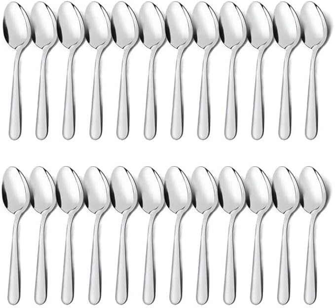 Unokit Dinner Spoons Set Silverware - 24-Piece (6.7 inch) Stainless Steel Spoon, Dessert, Table, Silverware Spoons Only for Home, Kitchen or Restaurant - Mirror Polished, Dishwasher Safe