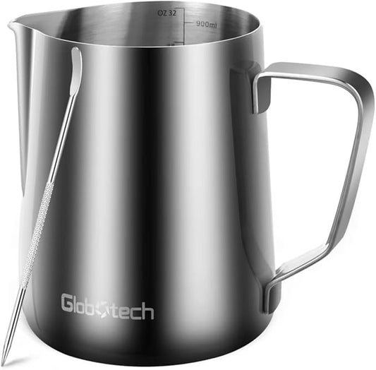 32 Oz Milk Frothing Pitcher - 900ml Milk Frother Cup, Milk Steamer Cup, Stainless Steel Espresso Steaming Pitchers, Latte Art Cups, Milk Pitcher for Espresso Machine