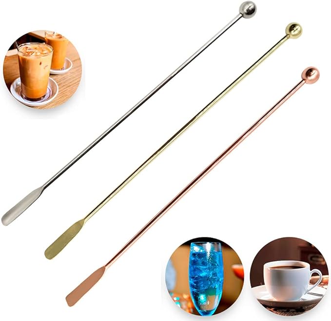 19cm Swizzle Stick Mixing Cocktail Stirrers Sticks for Coffee Beverage Mixer Muddler Stainless Steel Reusable (Thread Silver)