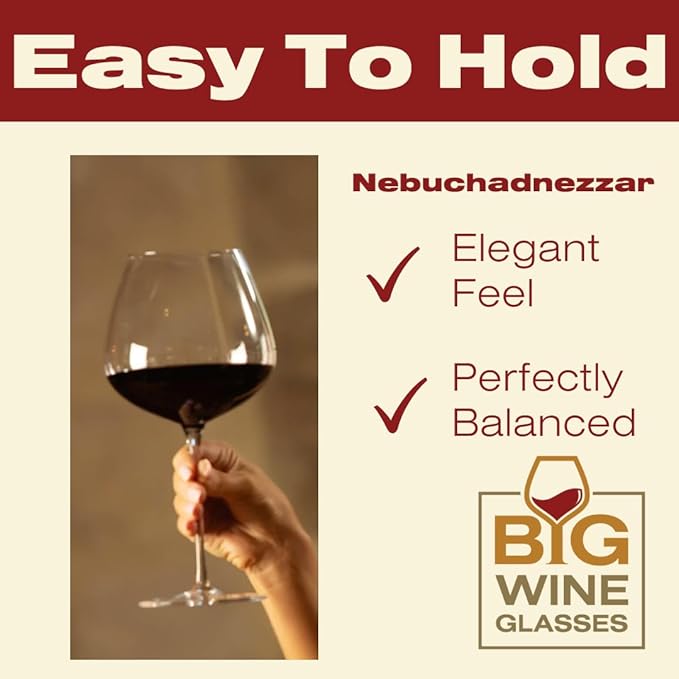 Nebuchadnezzar Giant Wine Glass - Premium Crystal Wine Glasses Set of 2 - Fits Entire 750 ml Bottle