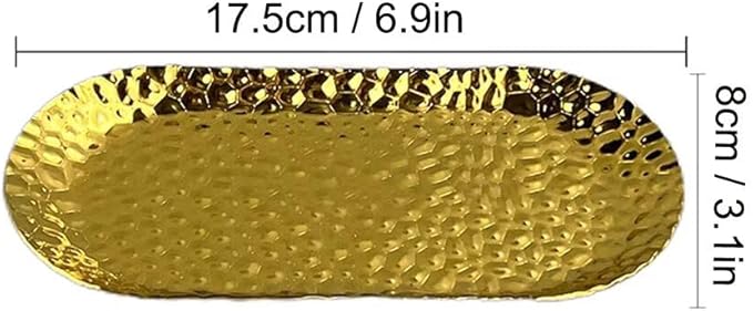Mini Serving Platter Stainless Steel Serving Tray Hammered Oval 6.9 x 3.1 Inch Small Dessert Plates Coffee Table Tray Decorative Plates for Kitchen Party Gold