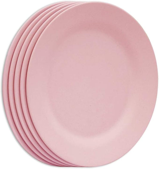 11 Inch Dinner Plate Set, Extra Large Pasta Plates, Unbreakable Dishes, Lightweight Wheat Straw Salad Dinnerware, Reusable Fiber Dessert Tableware (Pink)