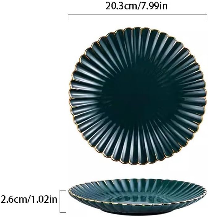 SONGCHAO Party Supplies European light luxury Western dinner plate, ceramic dark green chrysanthemum plate, dessert plate, fruit plate, cake plate Party Plates (Size : Small)