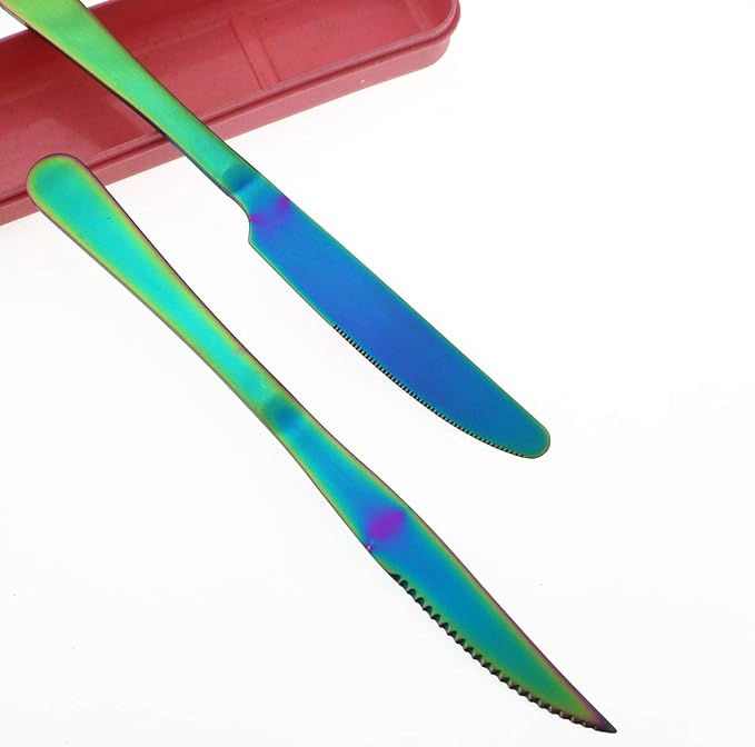 Gugrida 24-Piece Titanium Rainbow Plated Stainless Steel Flatware Set, Travel Cutlery Include Knife Fork Spoon Service for 4,Healthy & Eco-Friendly Silverware - Matte Elegant Modern Eating Utensils