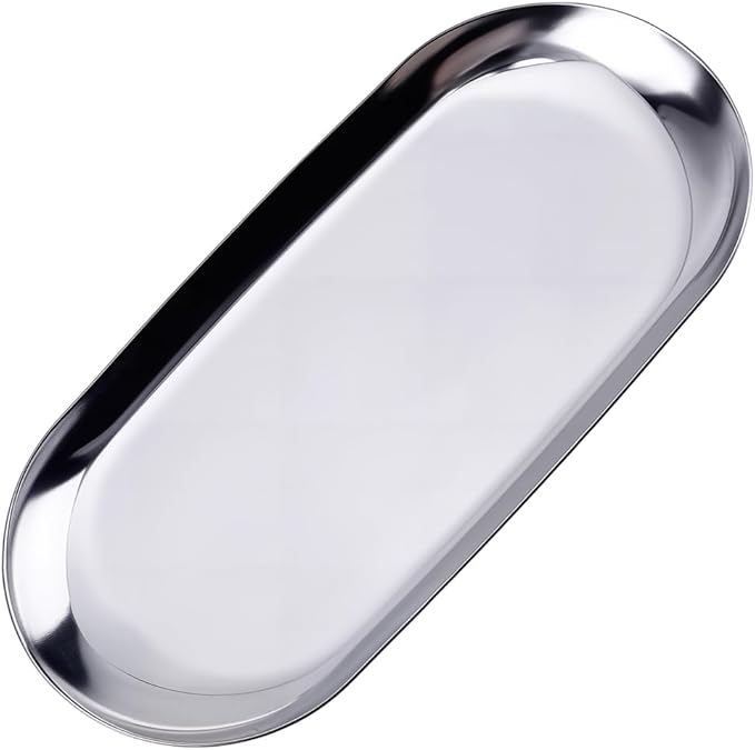 CRASPIRE 7 x 3.47 inch Small Silver Stainless Steel Trinket Tray Small Storage Trays Metal Jewelry Dish Food Plate Cosmetics Organizer for Serving Platter Jewelry Towel Bathroom Clutter Decorations