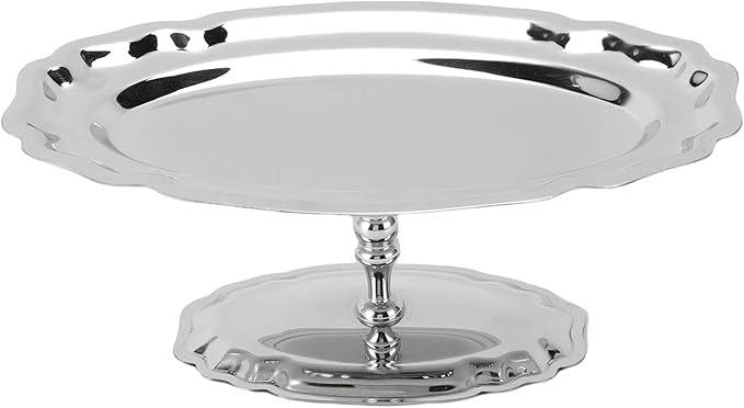 Footed Dessert Serving Tray, Silver Oval Serving Tray, Sturdy Steel Dessert Platter, Elegant Compact Fruit Cake Holder for Home Kitchen Hotel Restaurant Wedding