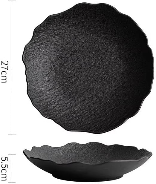 Kitchen Plates 9-inch Black And White Ceramic Household Japanese Soup Bowl Dinner Plate, Appetizer Dessert Serving Tableware Suitable For Kitchen Hotel Restaurant Restaurant Plates(B,11 in)