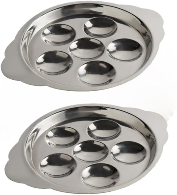 TrueCraftware- 6 Compartment Holes Stainless Steel Snail/Escargot Tray Set of 2- Seafood Snail Dish Escargot Dish Server for Home Kitchen Restaurant Hotel BBQ