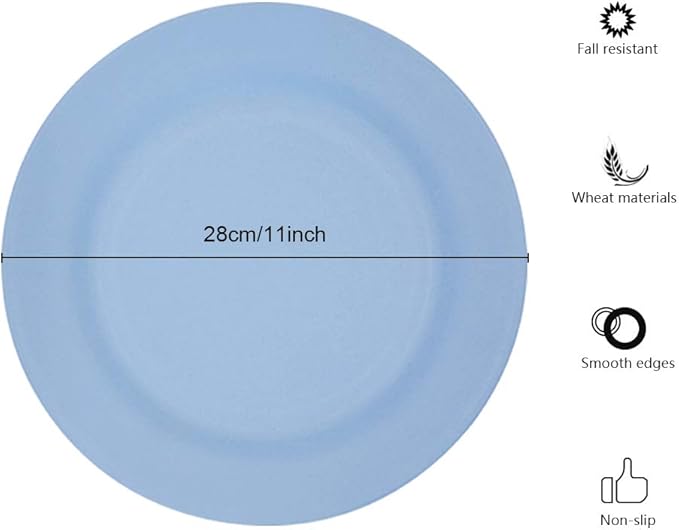 NA Set of 10 Large Dinner Plates 11 Inch, Reusable Wheat Straw Dessert Dishes, Round Pasta Salad Serving Plate, Unbreakabl Fiber Tableware for Party Steak Pizza (Green)