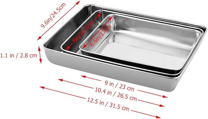 TOYANDONA 3pcs 304 Stainless Steel Serving Trays Set, Multipurpose Food and Dessert Plates with Deep Edges, Oven-Safe Baking and BBQ Grill Pans for Kitchen and Party Use