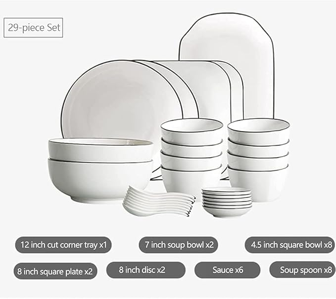 Dinner Set for Family Party, Hotel Restaurant, 29, 56 Pcs Ceramic Dinnerware Set Tableware Dishes Plates Ceramic Combina