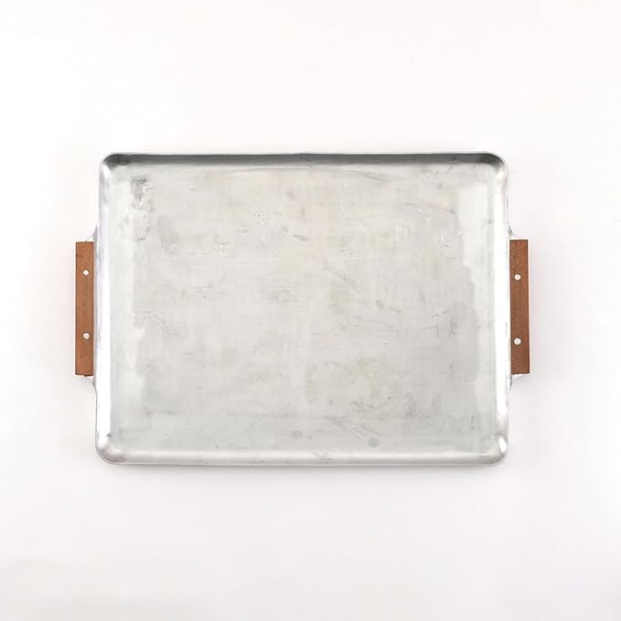 ノーブランド品 Nostalgic Wooden Handle Aluminum Mini Tray 304975 (S: Width 12.6 x Depth 8.9 x Height 0.6 inches (32 x 22.5 x 1.5 cm), Silver, 304973