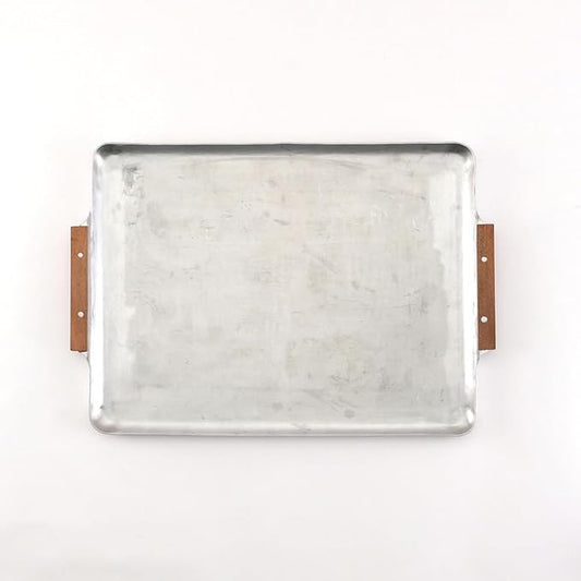 ノーブランド品 Nostalgic Wooden Handle Aluminum Mini Tray 304975 (S: Width 12.6 x Depth 8.9 x Height 0.6 inches (32 x 22.5 x 1.5 cm), Silver, 304973