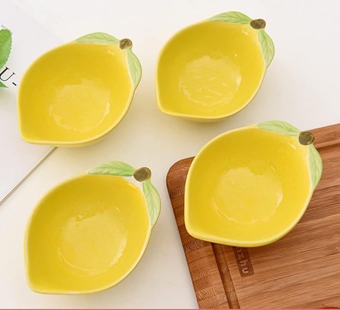 4pcs Ceramic Appetizer Plates Lemon Shape Side Dishes Seasoning Plates