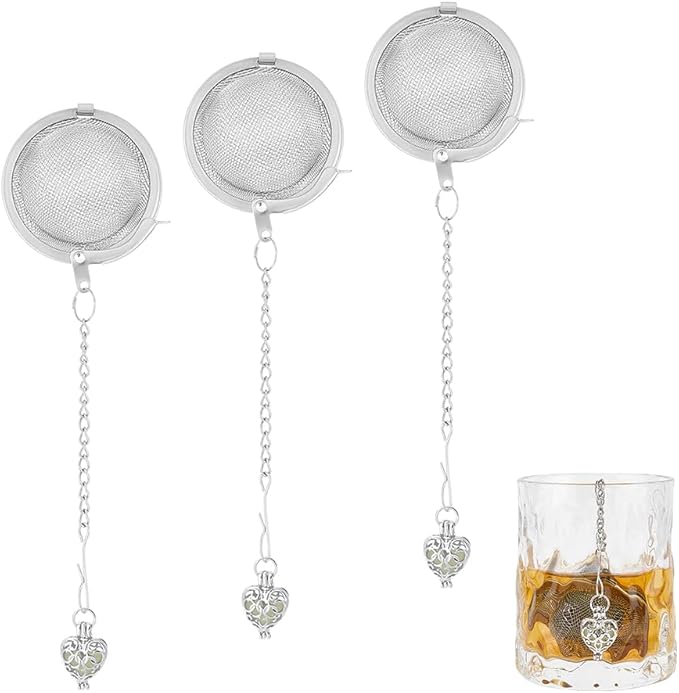UNICRAFTALE 3pcs Round Mesh Tea Infusers Stainless Steel Tea Strainer with Tibetan Heart Charm Ball Strainer Cages Holder Tea Mesh Strainer Tea Filters Set for Brew Tea, Spices & Seasoning