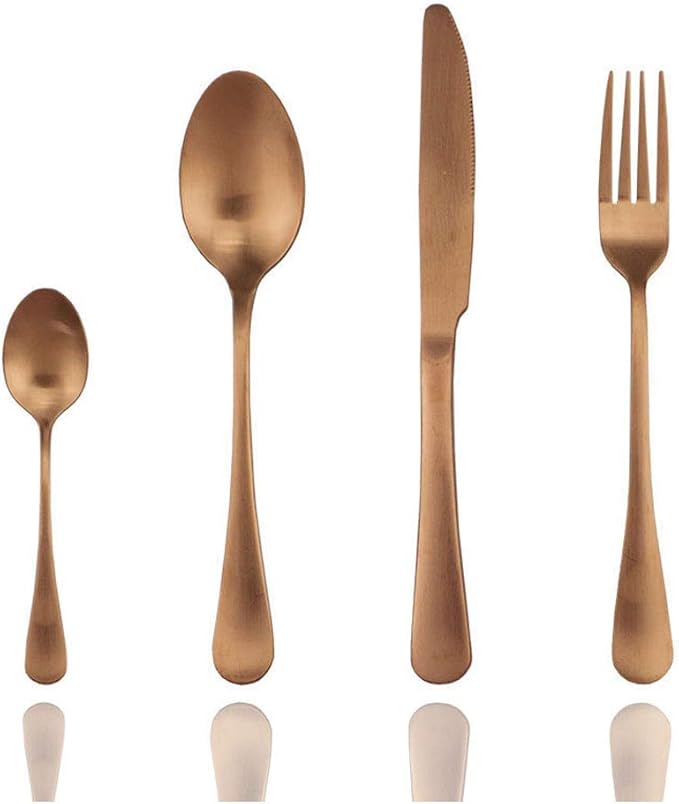 JASHII 4 Pieces 304 Stainless Steel Rose Cutlery Set Home Kitchen Silverware Set, Matte, Knife/Fork/Spoon, Modern Elegant Silverware Set for Party, Christmas (Rose full)