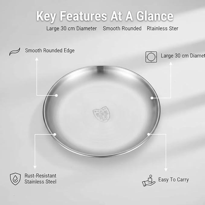 Pizza Pan 12 Inch (30cm) - XAUZIX Stainless Steel Round Serving Tray, Shallow Pizza Plate for Oven Baking, BBQ, Fruits, Party Platters - Dishwasher Safe
