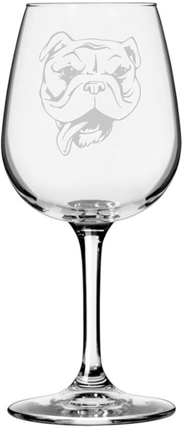 Bulldog Dog Themed Etched 12.75oz Wine Glass