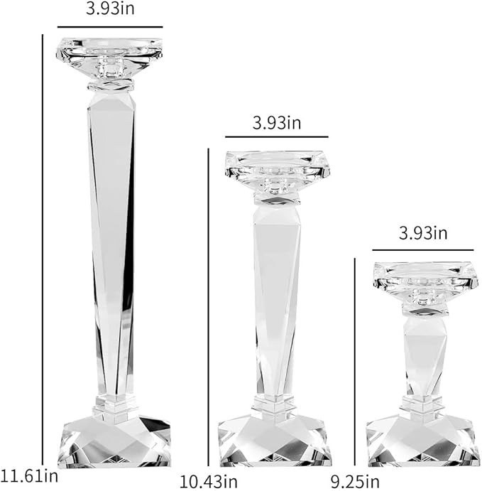 kitCom Crystal Candle Holders Set of 3, 9",10.5",11.5" Tall Crystal Candlestick Holders, Candlestick Holders Taper Candle Holders for Table Wedding Housewarming Gifts Decor