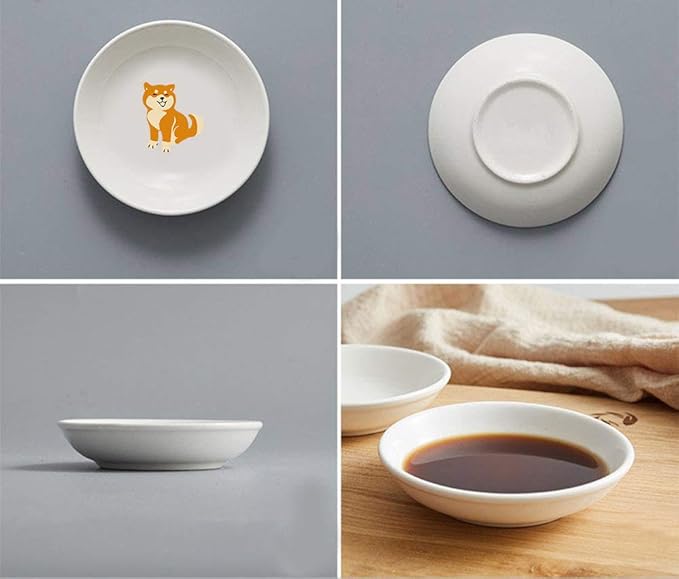 4pcs Ceramics Shiba Dog Seasoning Dishes Dipping Appetizer Plates