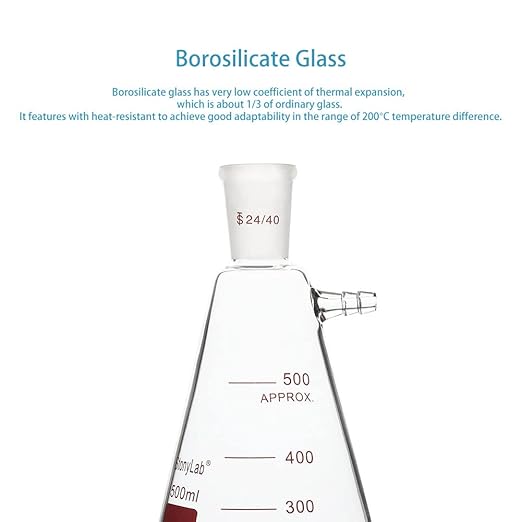 stonylab Filtering Flask with 24/40 Standard Taper Outer Joint, Heavy Wall Borosilicate Glass Filter Flask, Bolt Neck with Tubulation, 500 ml