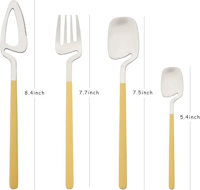 Brushed Flatware Set for 8, Uniturcky 32-Piece Matte Silverware Set with Colored Handles, 18/10 Stainless Steel Dinnerware Tableware Set, Eating Utensils for Party/Wedding/Home, Yellow Handle
