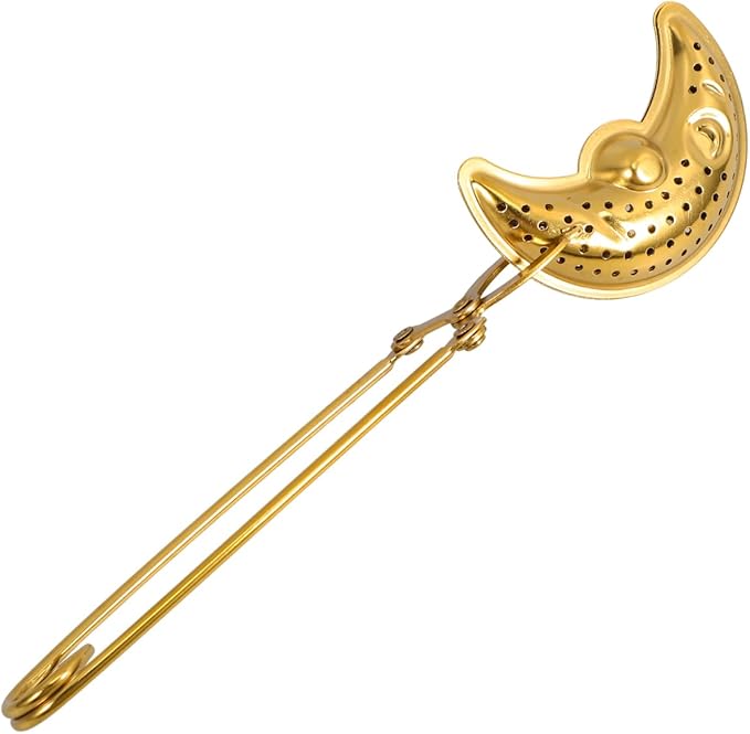 LIFKOME Stainless Steel Tea Strainer Spoon with Long Handle Gold Tea Infuser for Loose Leaf Reusable Filter for Home Office and Travel
