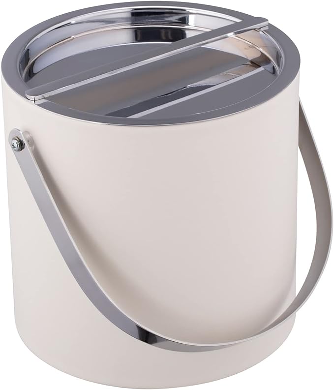 Kraftware MANHATTAN 3qt Ice Bucket with Polished Chrome Arch Handle & Bridge Cover: White