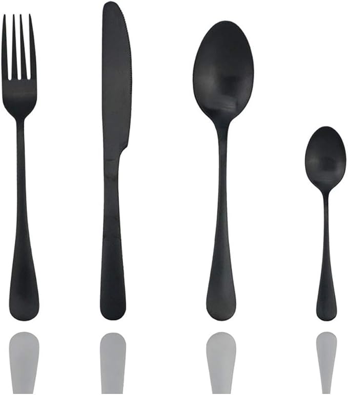 JASHII Matte Black Silverware Set, Satin Finish 4-Piece Stainless Steel Flatware Set,Kitchen Utensil Set Service for 1,Tableware Cutlery Set for Home and Restaurant, Dishwasher Safe (Black full)