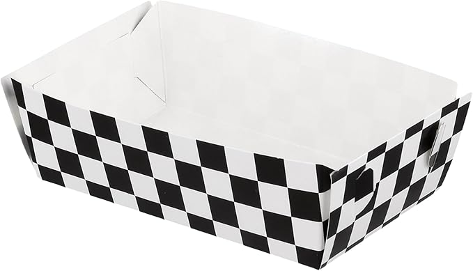 100 PCS Black White Checkered Disposable Paper Food Trays, Leak-Proof Party Food Boats for Truck Sports Event Outdoor Activities
