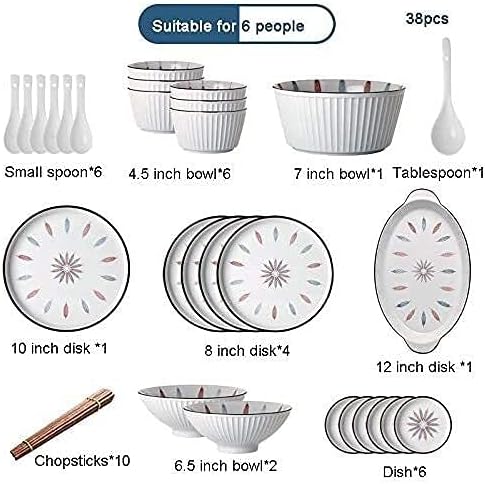 38 Pcs Dinnerware Sets Chinese Style Porcelain Tableware Set with Plates and Bowls White Ceramic Dinner Set for Home Kitchen and Dinning