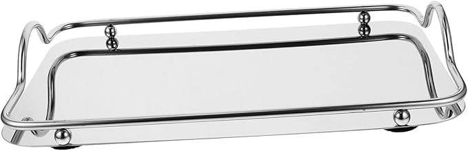 Rectangular Serving Trays Silver Serving Trays Bar Finish Serving Tray with Handles Coffee Steel Platters Tiny Key Decorative Tray Mirrored Drinks Modern Elegant Portable Small