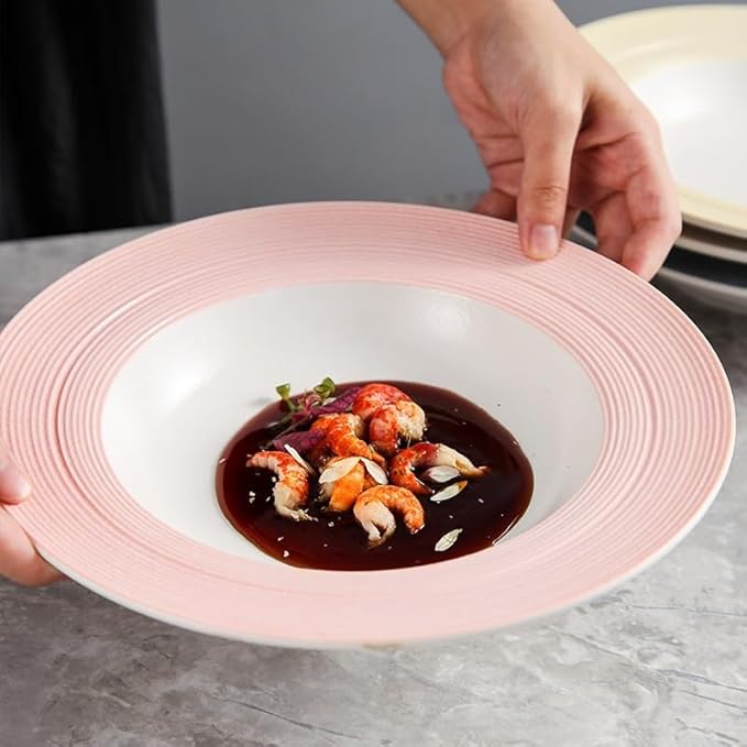 Dessert Plates Simple Ceramic Plate Hotel Restaurant Light Luxury Brushed Dish Dinner Tableware(9inch-pink)