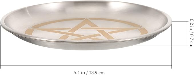 Pentagram Altar Ritual Plate Dish Flat Bowl Burning Candle Holder Offering Fruit Tray Metal Jewelry Tray Food Snack Dish Decorative Platter for Smudging Silver