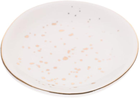Luxshiny Ceramic Nordic Style Irregular round Plate with White Speckles, Porcelain Appetizer Plate for Salad and Dessert, Household Serving Dish for Kitchen and Dining
