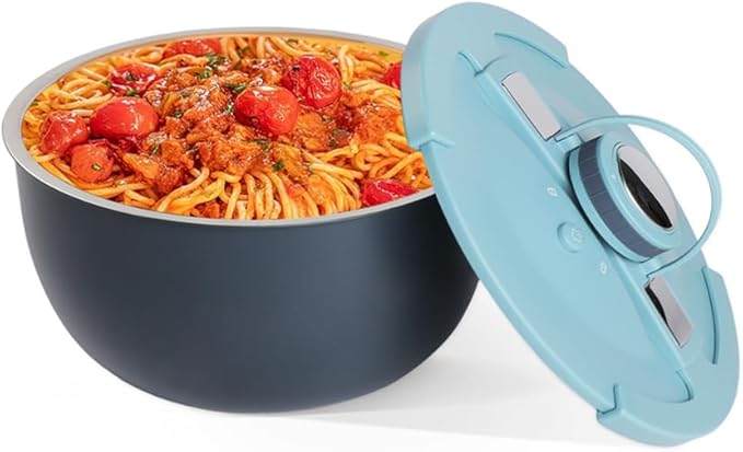 Double-Walled Stainless Steel Insulated Serving Bowl with Leak - Proof Lid - Insulated Casserole Dish - Keeps Food Warm and Cold for Hours - Perfect for Holidays, Parties, Camping (Blue, 2QT)