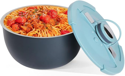 Double-Walled Stainless Steel Insulated Serving Bowl with Leak - Proof Lid - Insulated Casserole Dish - Keeps Food Warm and Cold for Hours - Perfect for Holidays, Parties, Camping (Blue, 2QT)