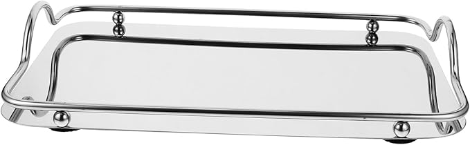 1pc Stainless Steel Rectangular Serving Tray Handles Elegant Entertaining Tray for Parties and Home Use for Snacks and Drinks Silver Finish