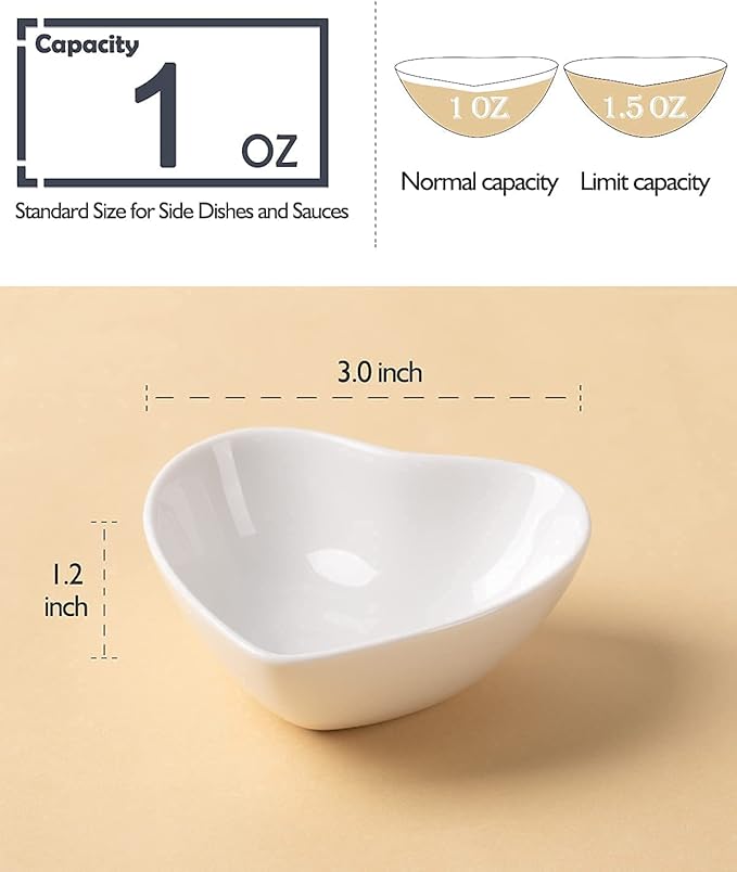 Delling Heart Porcelain Dessert Salad Plates - White 7.3 Inch Appetizer Plates,12 Pack Soy Sauce Dish
