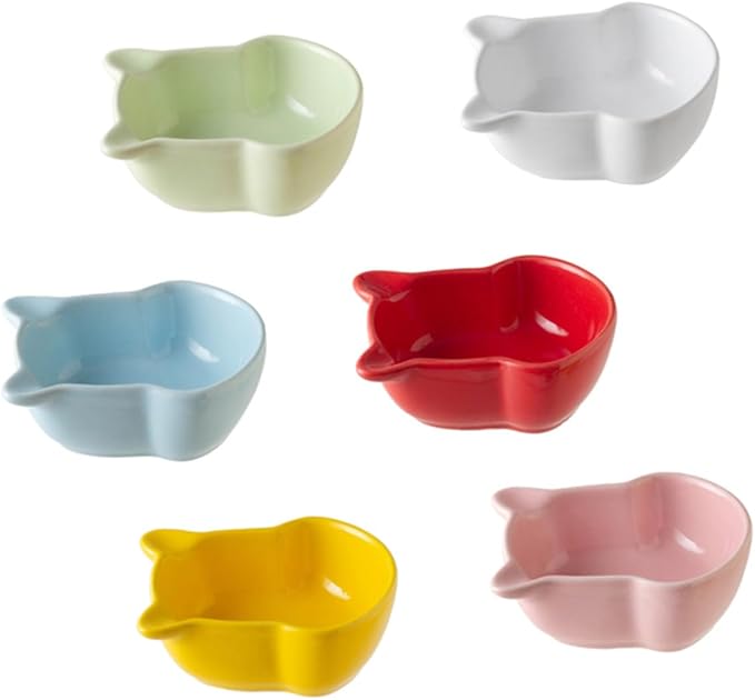 Cabilock 6pcs Mini Ceramic Seasoning Dishes Set Multifunctional Food Sauce Plates Kitchen Condiment Bowls for Dipping and Serving Appetizers Random Color