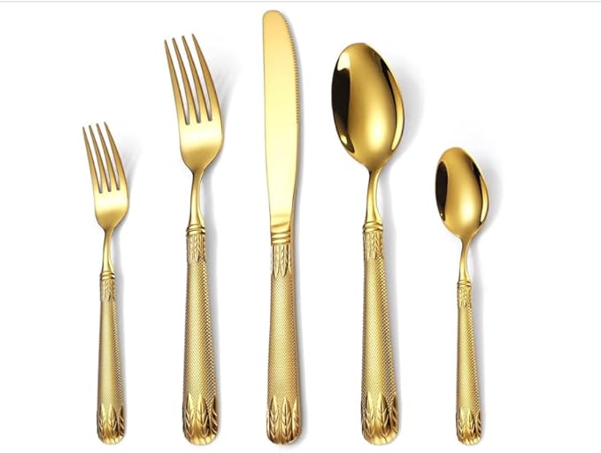 20-Piece Gold Silverware Set, Premium 18/10 Stainless Steel Flatware Set for 4, Mirror Polished Gold Cutlery, Dishwasher Safe Modern Tableware
