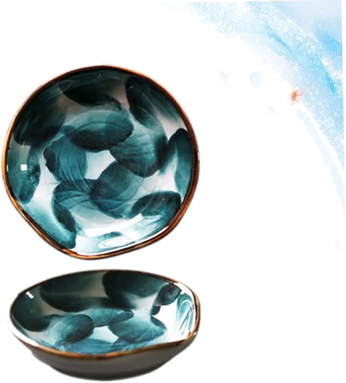 2pcs Retro Handpainted Ceramic Plate Small Dish for Chips Dip Seasoning Tray Appetizer Plate Sauce