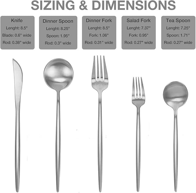 DragonFruitee 5-Piece Flatware Set, Matte Silver Finish, Premium Stainless Steel Luxury Tableware Cutlery Set for Home and Restaurant, Dishwasher-able