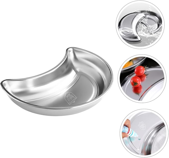 Crescent Shape Serving Tray Stainless Steel Moon Plate Pastry Plate Storage Tray for Dried Fruit Candy Easy Clean