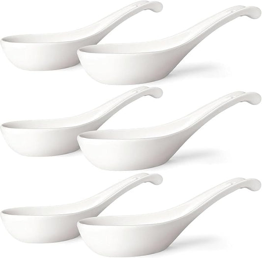 Appetizer Plates, Ceramic Dessert Plates, Salad Plates Set of 6, Asian Soup Spoons Set of 6, Ceramic Chinese Soup Spoons 7 Inch Japanese Spoon