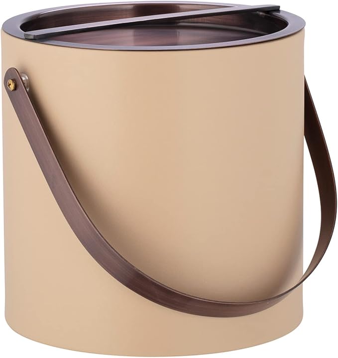 Kraftware BARCELONA 3qt Ice Bucket with Oil Rubbed Bronze Arch Handle & Bridge Cover: Beige