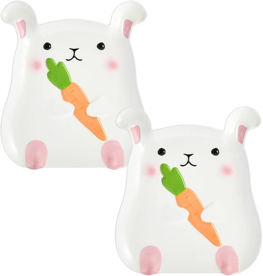 Bico Easter Bunny Hand-Painted 3D Ceramic Appetizer Plates, Set of 2, 8 Inch, Microwave & Dishwasher Safe