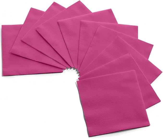 Disposable Fuschsia Cocktail Napkins Paper - 4" x 4" High-End Linen-Like Beverage Party Square Paper Napkin Pack for Bar, Cafe, Restaurant, Christmas, Birthday, Wedding, Baby Shower - 100 Count