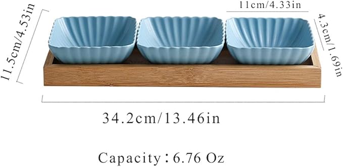 Dipping Sauce Dish Dipping Bowl Appetizer Plates Sauce Dish Ceramic Dipping Bowls 3 Compartment Divided Soy Sauce Dish with Tray Appetizer Plates for Snack Dessrt Bowls or Ketchup BBQ Sauce Seasoning